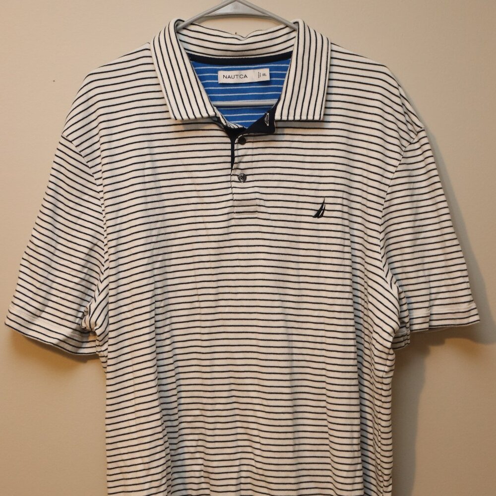 Nautica Blue Striped Polo, Mens Size XXL